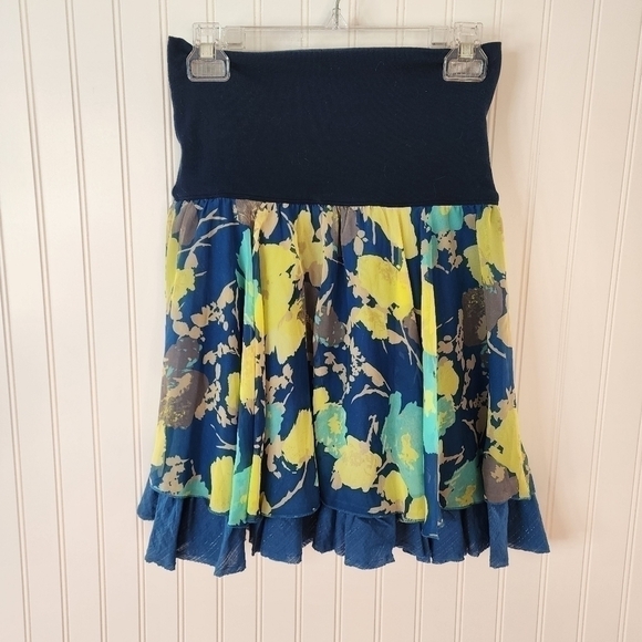 Free people whimsical skirt with multi colored floral pattern top layer is sheer - Picture 1 of 8